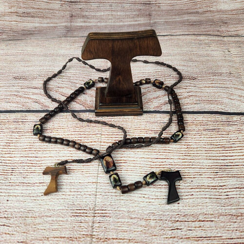 Lot Of Fransiscan Tau Cross Items Wood Cross Pendants Rosaries